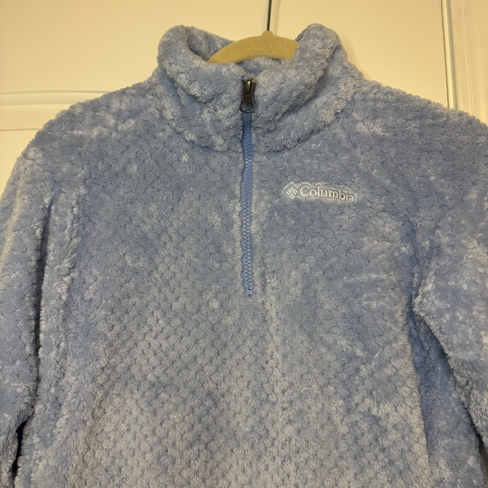 Columbia Kids Fire Side II Sherpa Half Zip fleece pullover in light blue. - Picture 2 of 16